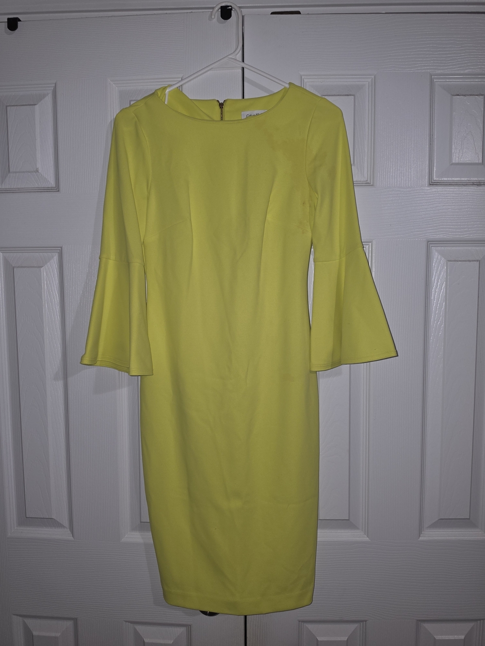 Calvin Klein Yellow Bell-Sleeve Midi Sheath Dress Size 2